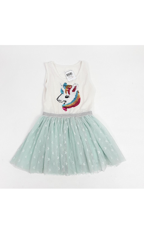 Robe à sequins licorne et tulle bleu