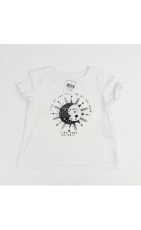 T-shirt MC blanc imprimé soleil/lune noir