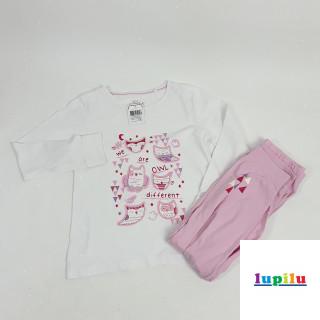 Pyjama 2 pièces blanc/rose motif hibou + pantalon rose