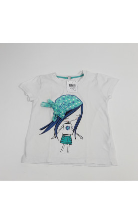 T-shirt MC blanc imprimé fille avec bandeau bleu