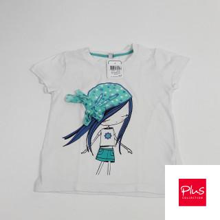 T-shirt MC blanc imprimé fille avec bandeau bleu