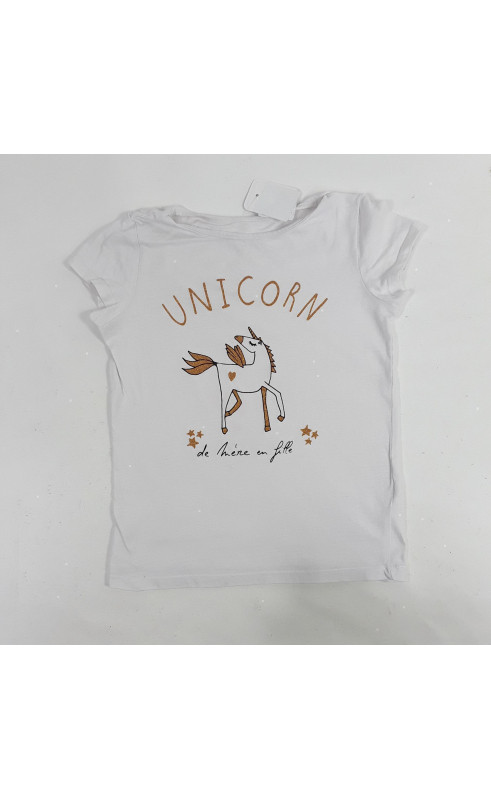 T-shirt MC blanc " unicorn " de mere en fille