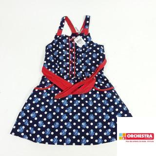 Robe bleu point blanc fleur bleu a bretelle rouge