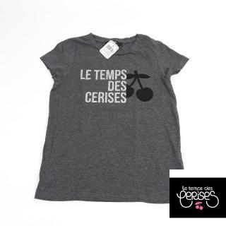 T-shirt MC gris foncé " le temps des cerises " paillleté argent
