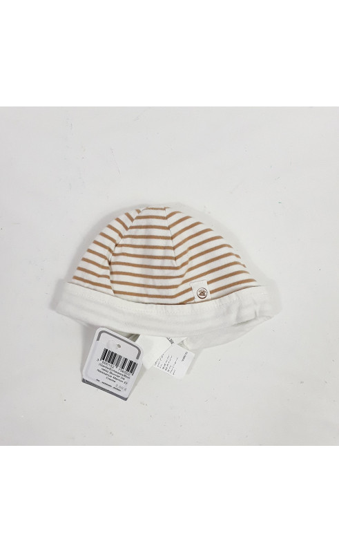 Bonnet de naissance marron et creme