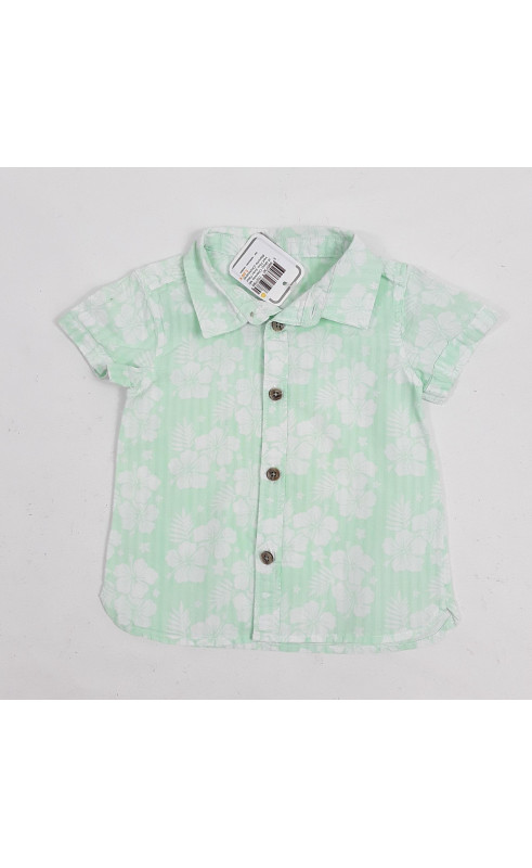 chemise mc vert fluo avec fleur blanche