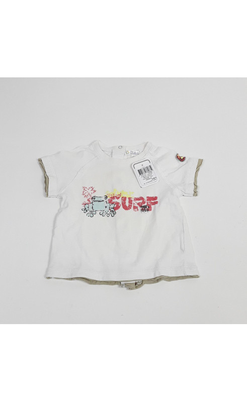 T-shirt MC blanc imprimé grenouille " surf "