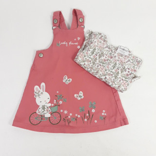 Ensemble 2 pièces salopette rose motif lapin + t-shirt