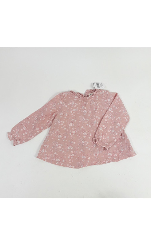 Blouse rose imprimé fleur blanche