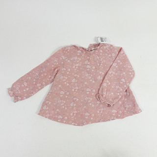 Blouse rose imprimé fleur blanche