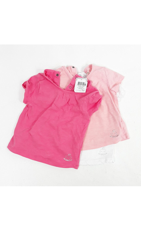 Lot de 3 t-shirt rose fluo/blanc/rose pale