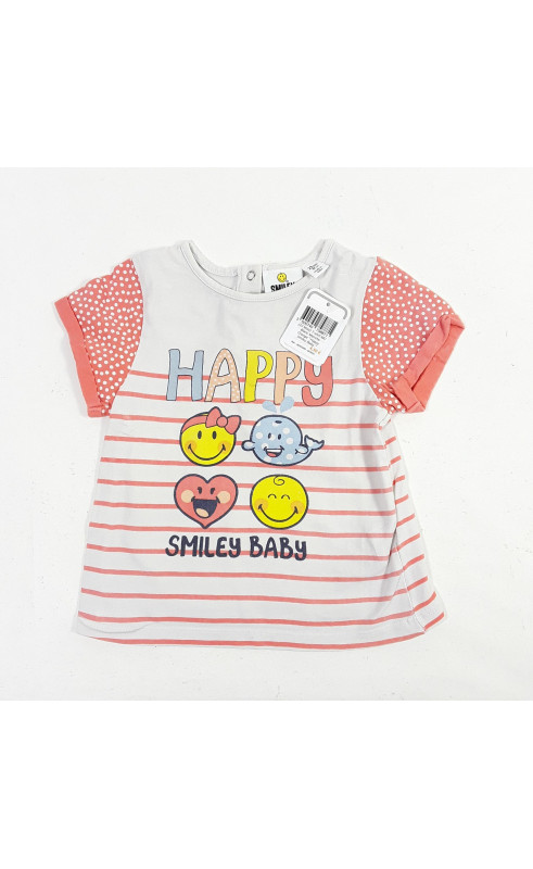 T-shirt MC blanc manche orange " happy smiley baby "