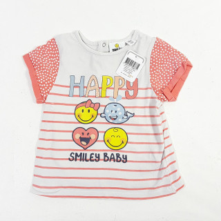 T-shirt MC blanc manche orange " happy smiley baby "