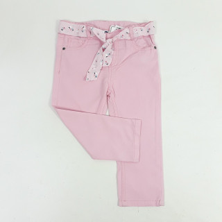 Pantalon rose avec ceinture fine rose motif fleurs