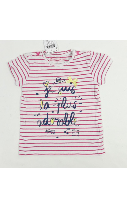 t-shirt blanc avec rayure "je suis la plus adorable"