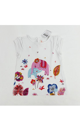 T-shirt blanc imprimer éléphant et fleurs