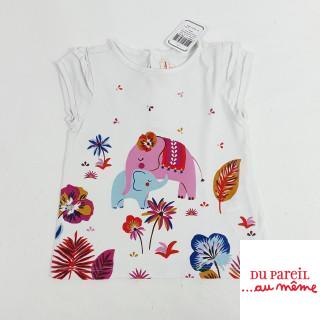 T-shirt blanc imprimer éléphant et fleurs