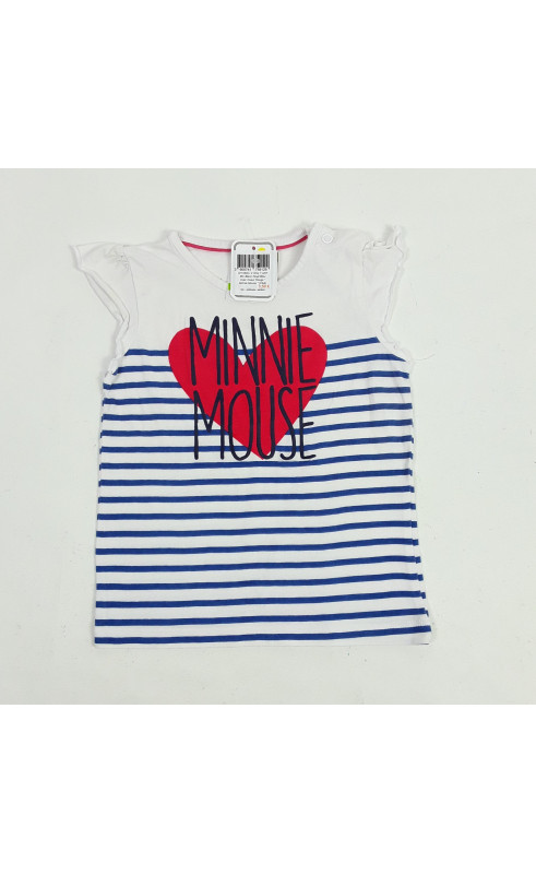 T-shirt MC blanc rayé bleu avec coeur rouge " minnie mouse "