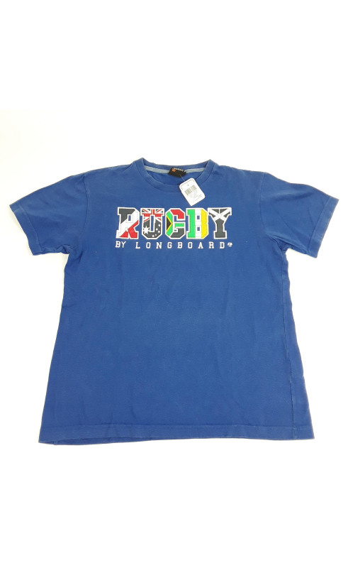 T-shirt MC bleu " rugby by longboard "