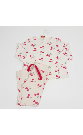 Pyjama 2 pièces blanc motif cerise/coeur