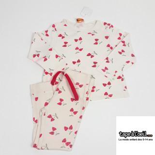 Pyjama 2 pièces blanc motif cerise/coeur