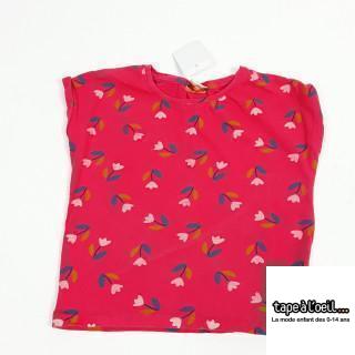 T-shirt MC rouge imprimé tulipe bleu/blanc/vert