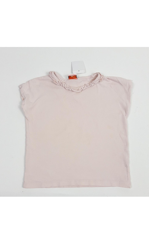 T-shirt MC rose pale avec col froufrou