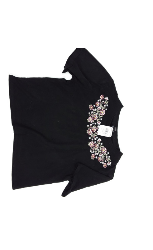 t-shirt noir mc avec motif fleur