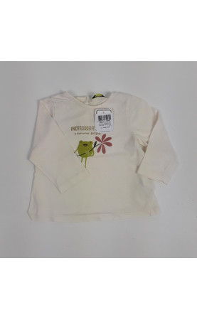 t-shirt blanc ml motif grenouille qui tien une fleur