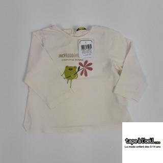 t-shirt blanc ml motif grenouille qui tien une fleur