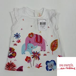 t-shirt blanc avec éléphant et fleur