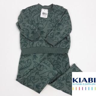 Pyjama 2 pièces vert kaki motif dino