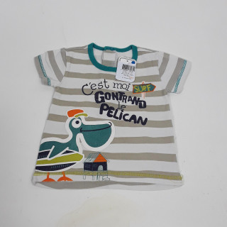 T-shirt MC bleu rayé kaki " c'est moi gontrand le pelican "