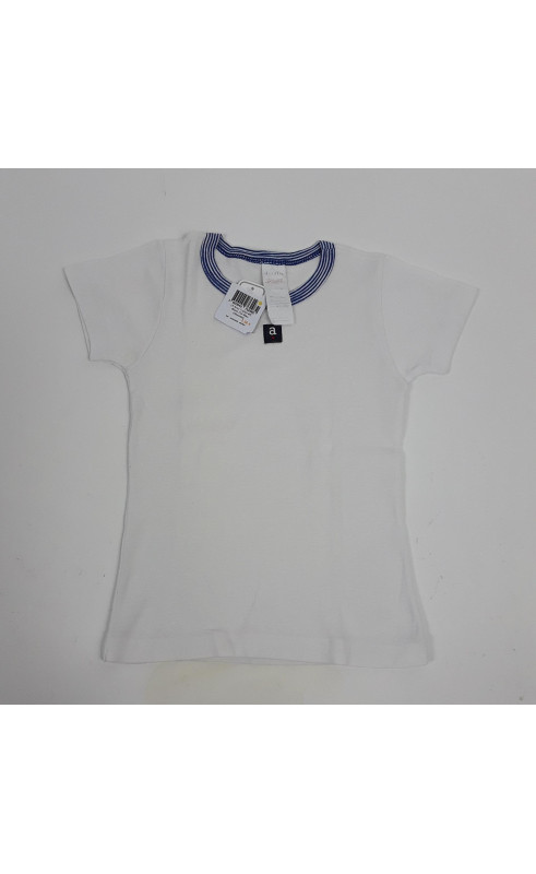 T-shirt MC blanc col bleu