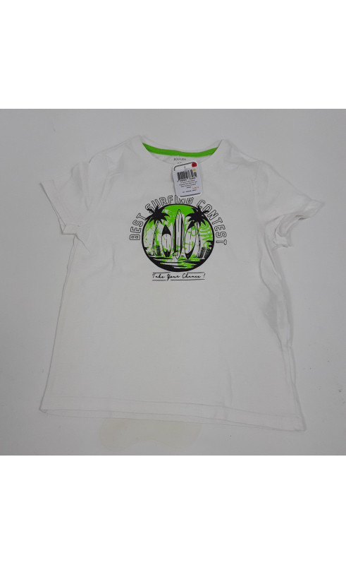 T-shirt blanc imprimé surf noir et vert " best surfing contest "