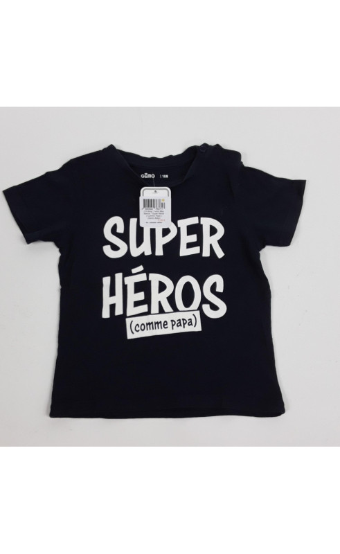 T-shirt bleu marine " super heros ( comme papa )