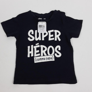T-shirt bleu marine " super heros ( comme papa )