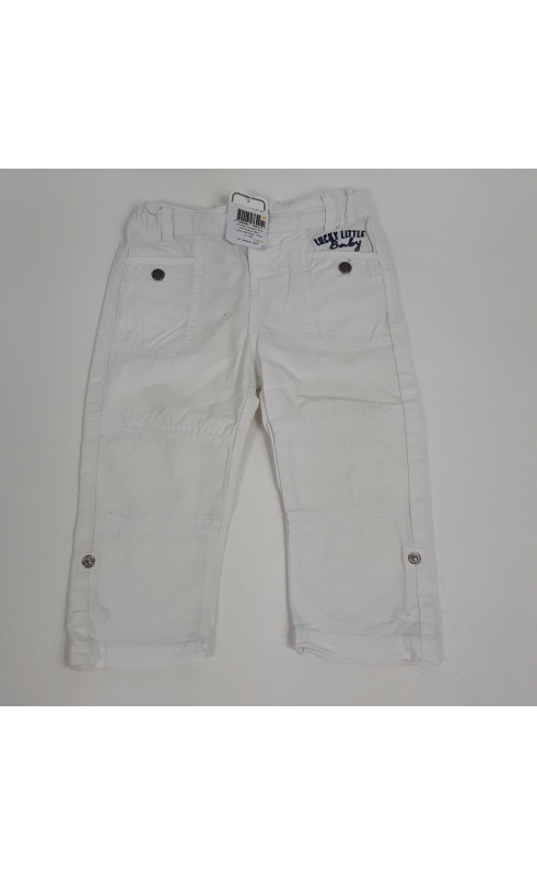 Pantalon blanc avec écriture bleu " lucky little baby "