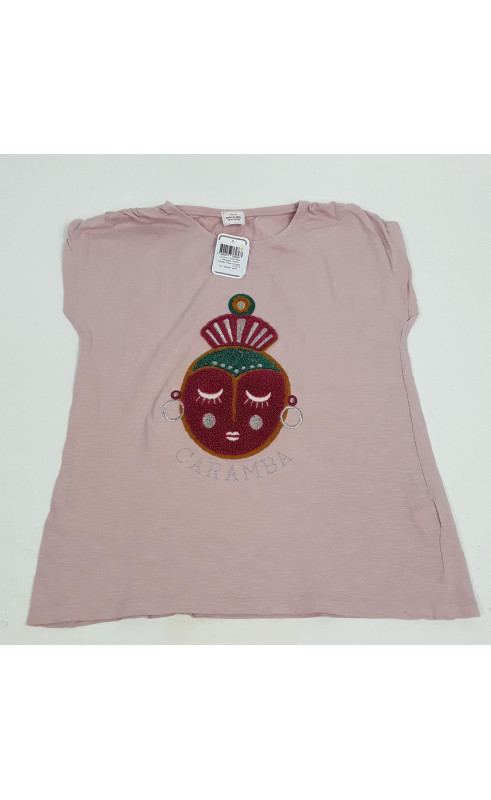 t-shirt rose " caramba " motif visage
