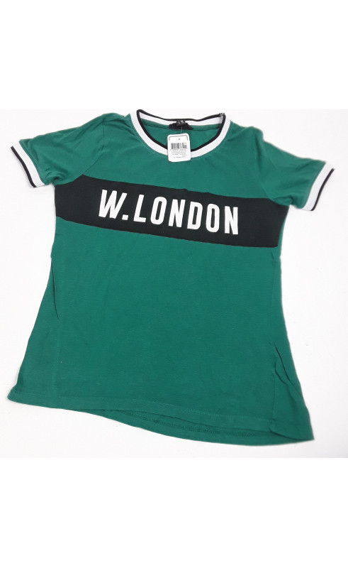 T-shirt MC vert col noir/blanc imprimé " W.London "