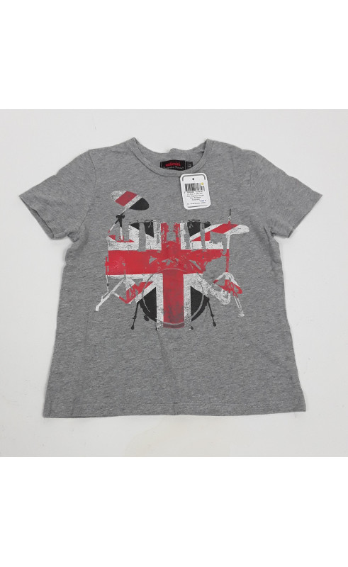 T shirt MC gris drapeau rouge noir et blanc