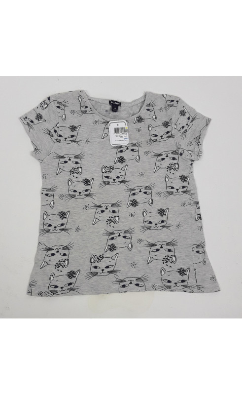 T shirt gris MC imprimé chat