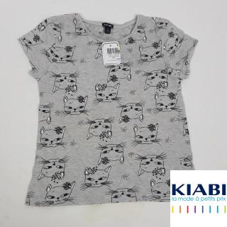 T shirt gris MC imprimé chat