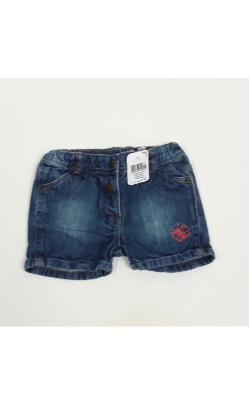 Short en jean broderie papillon corail