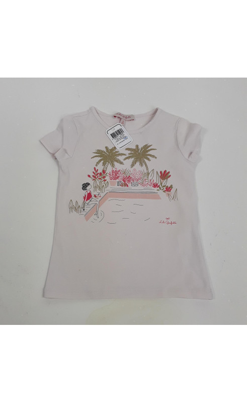 T shirt rose imprimé bord de piscine