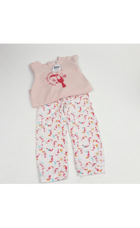 pyjamas 2 pièces rose pale motif toucan