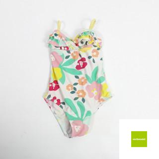 Maillot de bain blanc fleuri avec bretelle jaune