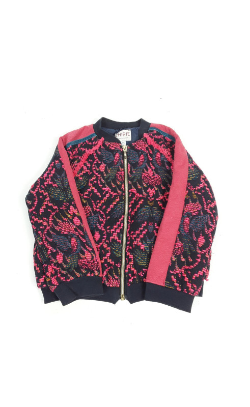 Veste zippée noir broderie rose