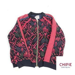 Veste zippée noir broderie rose