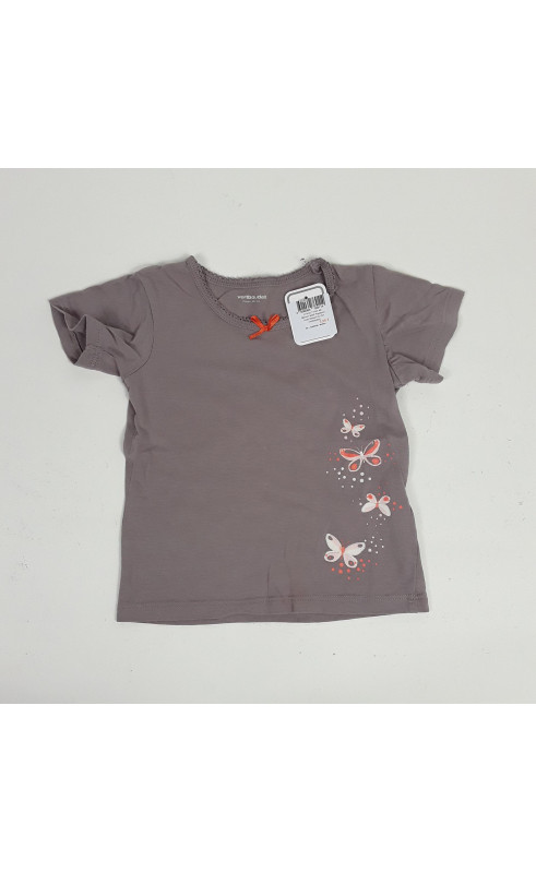 t-shirt mc marron motif papillons avec noeud au col